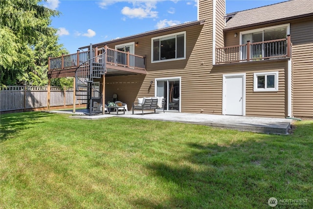 18620 29th Ave SE, Bothell, WA 98012 - rear view of property featuring a patio area, a chimney, a wooden deck, and stairway