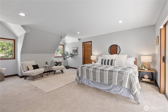 18620 29th Ave SE, Bothell, WA 98012 - carpeted bedroom with multiple windows, recessed lighting, baseboards, and lofted ceiling