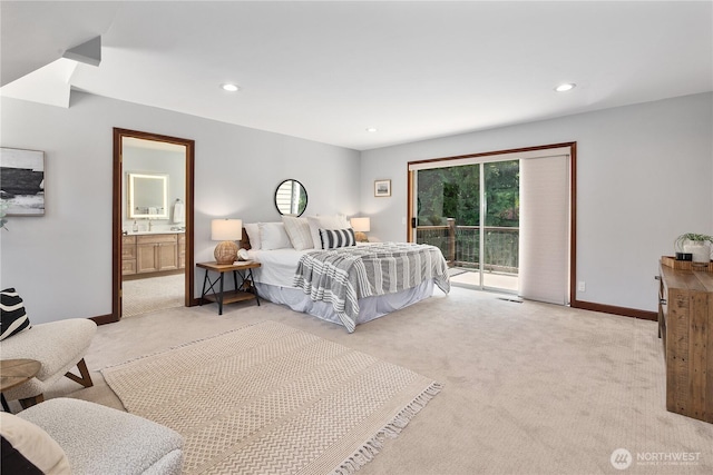 18620 29th Ave SE, Bothell, WA 98012 - bedroom featuring light carpet, access to outside, baseboards, recessed lighting, and ensuite bathroom