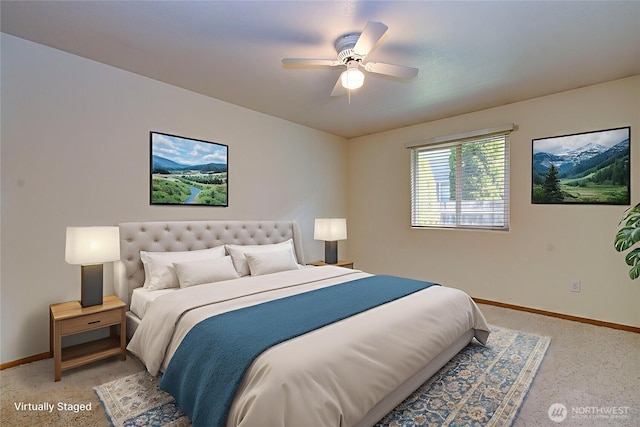712 SE 5th Way, Battle Ground, WA 98604 - bedroom featuring baseboards, light carpet, and ceiling fan