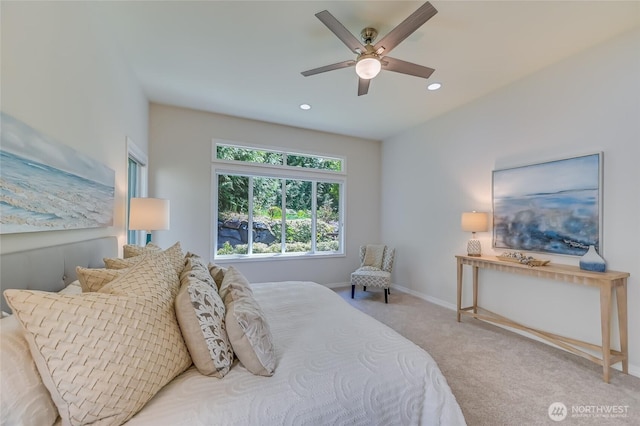 22879 NE 127th Way, Redmond, WA 98053 - bedroom featuring carpet floors, baseboards, recessed lighting, and a ceiling fan