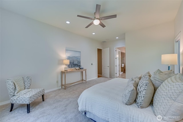 22879 NE 127th Way, Redmond, WA 98053 - bedroom with light colored carpet, baseboards, recessed lighting, and ceiling fan