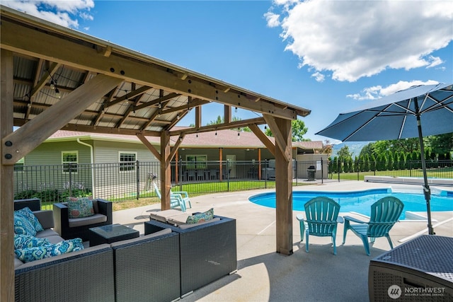 10552 Ski Hill Dr, Leavenworth, WA 98826 - view of pool featuring a gazebo, an outdoor living space, and a patio area