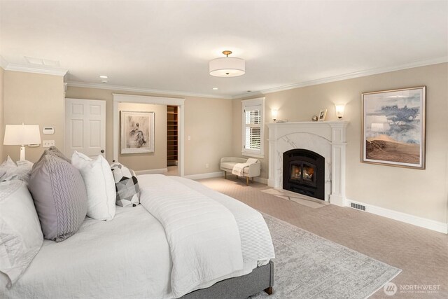 1325 Broadmoor Dr E, Seattle, WA 98112 - bedroom featuring carpet floors, a premium fireplace, baseboards, and ornamental molding
