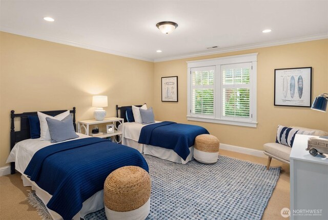 1325 Broadmoor Dr E, Seattle, WA 98112 - carpeted bedroom featuring baseboards, crown molding, and recessed lighting