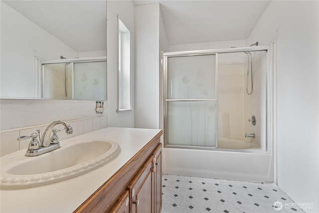 8530 Steilacoom Rd SE Unit 113, Olympia, WA 98513 - full bath with vanity, tile patterned floors, and shower / bath combination with glass door