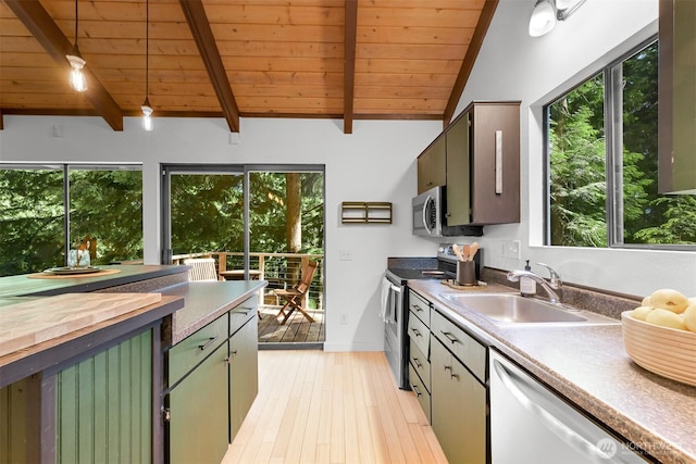 22 Bramble Way, Bellingham, WA 98229 - kitchen with appliances with stainless steel finishes, wood ceiling, light wood finished floors, and plenty of natural light