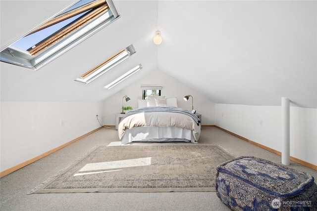 4742 22nd Ave SW, Seattle, WA 98106 - bedroom with a skylight, vaulted ceiling, carpet flooring, and baseboards