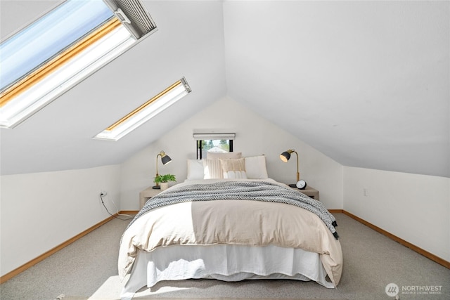 4742 22nd Ave SW, Seattle, WA 98106 - bedroom featuring a skylight, lofted ceiling, carpet, and baseboards