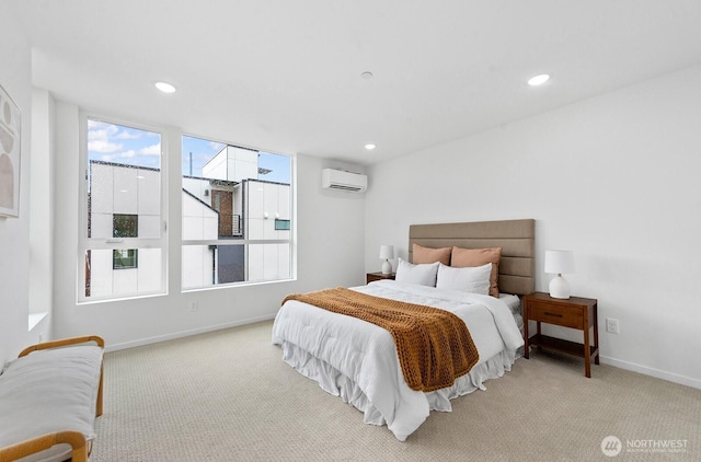 8324 16th Ave NW Unit A, Seattle, WA 98117 - bedroom featuring a wall unit AC, baseboards, carpet flooring, multiple windows, and recessed lighting