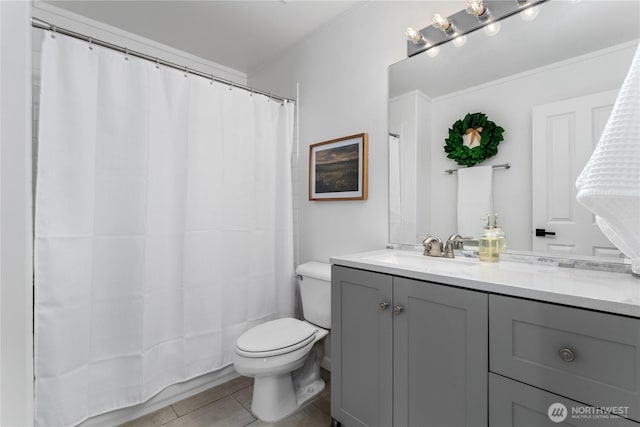 1906 Lion Pl, Wenatchee, WA 98801 - full bathroom with vanity, toilet, tile patterned floors, and a shower with shower curtain