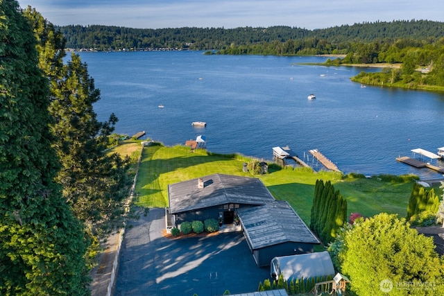 5110 NW Sammamish Rd, Issaquah, WA 98027 - drone / aerial view of a heavily wooded area and a large body of water