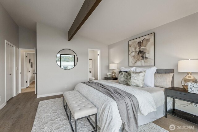 5110 NW Sammamish Rd, Issaquah, WA 98027 - bedroom featuring wood finished floors, baseboards, and connected bathroom