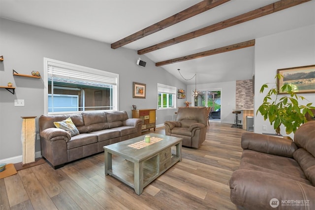 649 Summit Pl, Sedro Woolley, WA 98284 - living room with baseboards, light wood-style floors, and a chandelier