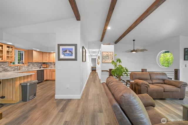 649 Summit Pl, Sedro Woolley, WA 98284 - living room featuring healthy amount of natural light, a ceiling fan, light wood-type flooring, baseboards, and recessed lighting
