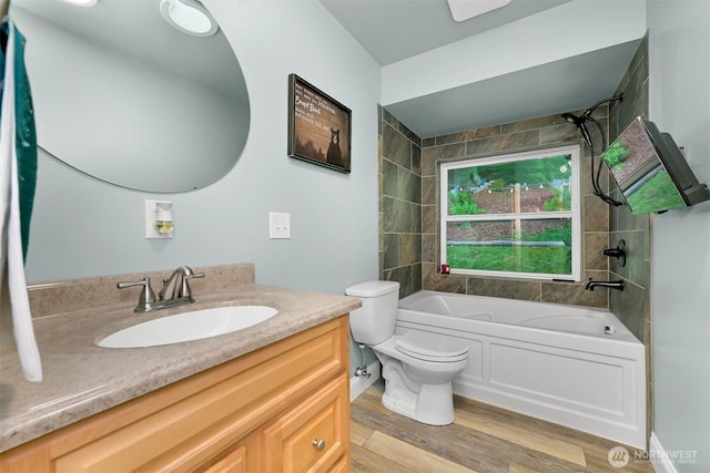 649 Summit Pl, Sedro Woolley, WA 98284 - full bathroom with vanity, bathtub / shower combination, wood finished floors, and toilet