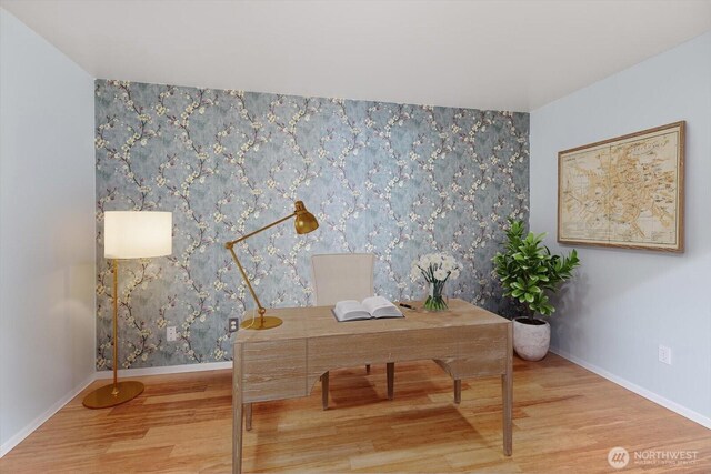 8221 53rd Ave W Unit G-27, Mukilteo, WA 98275 - office featuring wood finished floors, baseboards, and wallpapered walls