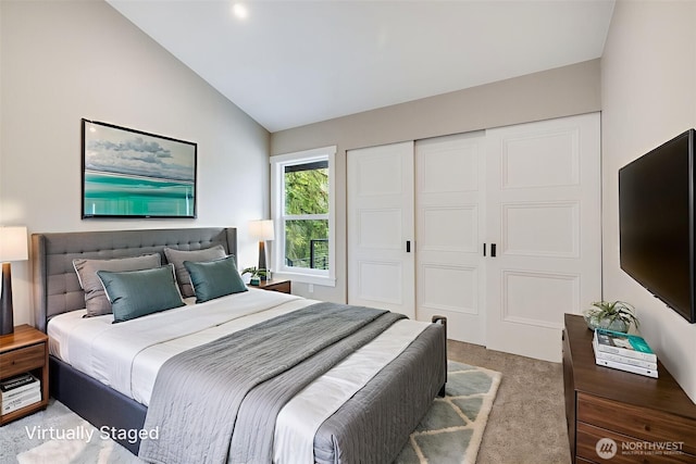 36720 55th Ave S, Auburn, WA 98001 - bedroom featuring carpet floors, vaulted ceiling, and a closet