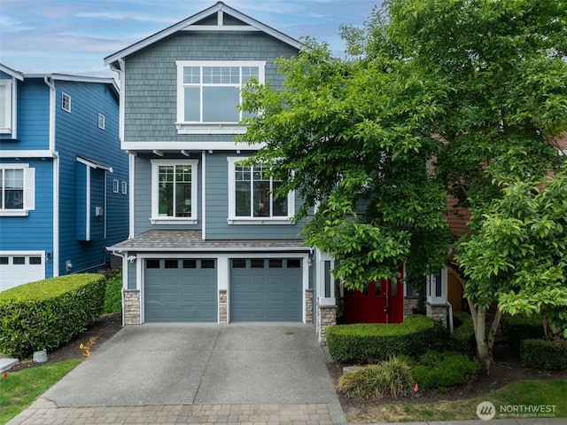 17826 20th Ave SE, Bothell, WA 98012 - craftsman-style home with an attached garage, stone siding, and driveway