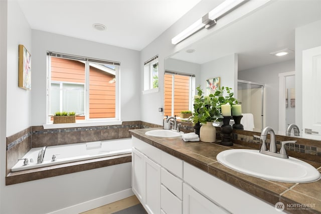 17826 20th Ave SE, Bothell, WA 98012 - bathroom with double vanity, a stall shower, and a bath