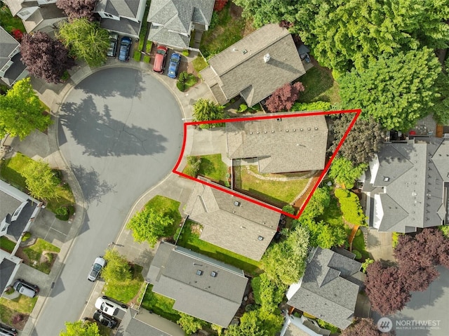 18805 20th Ave SE, Bothell, WA 98012 - aerial perspective of suburban area featuring property parcel outlined