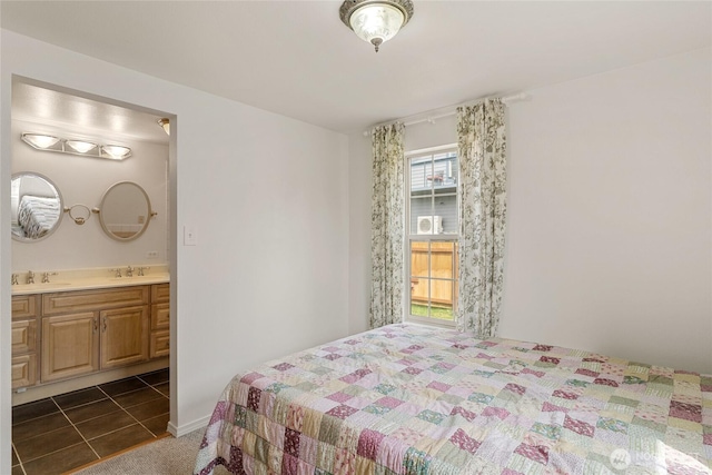 330 Highland Ave, Chelan, WA 98816 - bedroom with a sink, ensuite bath, and dark tile patterned floors