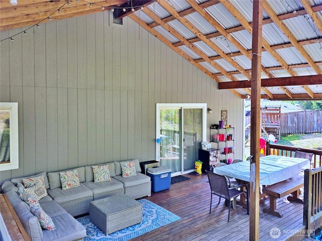 19523 71st Ave E, Spanaway, WA 98387 - wooden terrace with outdoor lounge area and outdoor dining space