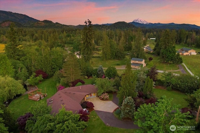 41506 292nd Way SE, Enumclaw, WA 98022 - aerial view of property and surrounding area with a mountainous background and a heavily wooded area