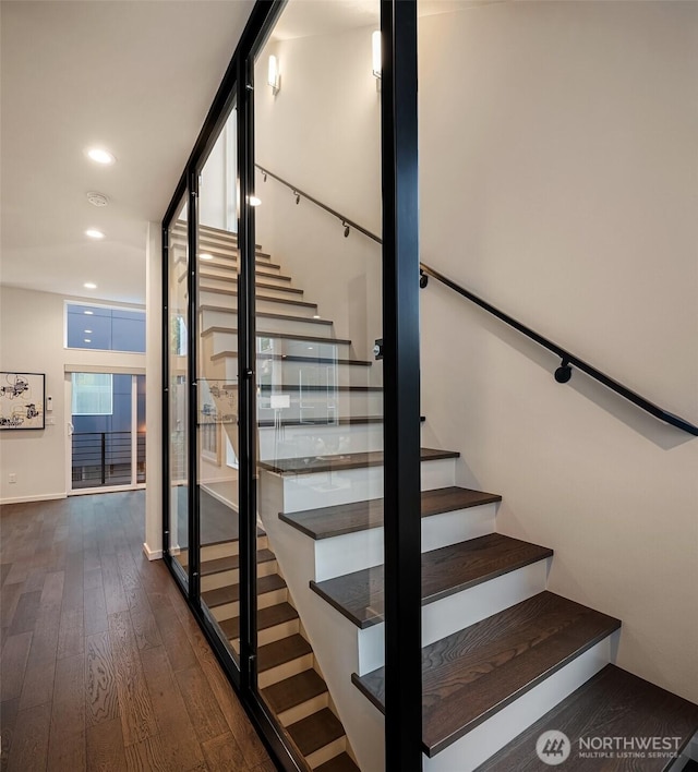 818 25th Ave S Unit A, Seattle, WA 98144 - stairway with hardwood / wood-style floors and recessed lighting