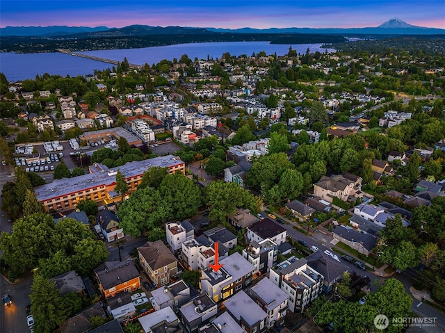 818 25th Ave S Unit A, Seattle, WA 98144 - aerial view of property's location with a water and mountain view and nearby suburban area