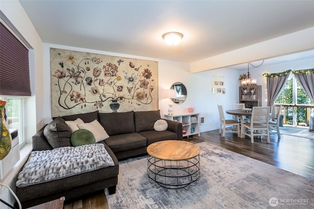 585 Finnegan Rdg, Friday Harbor, WA 98250 - living room featuring a chandelier and wood finished floors