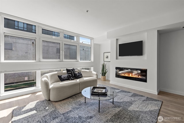 17 W Mercer St Unit 216, Seattle, WA 98119 - living area featuring wood finished floors, baseboards, and a glass covered fireplace