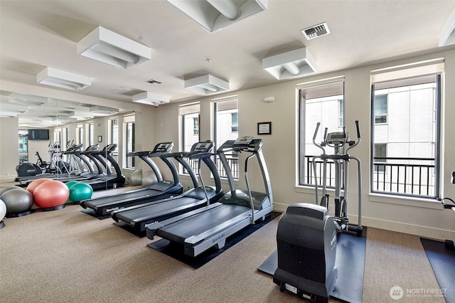 1501 Tacoma Ave S Unit 404, Tacoma, WA 98402 - gym with baseboards and dark carpet