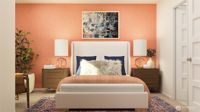 14005 198th St E, Graham, WA 98338 - carpeted bedroom with baseboards and wallpapered walls