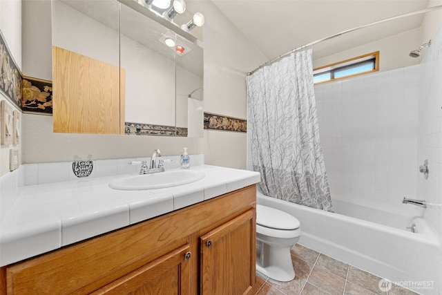 1402 22nd St NE Unit 438, Auburn, WA 98002 - bathroom with vanity, shower / bath combo with shower curtain, and tile patterned flooring