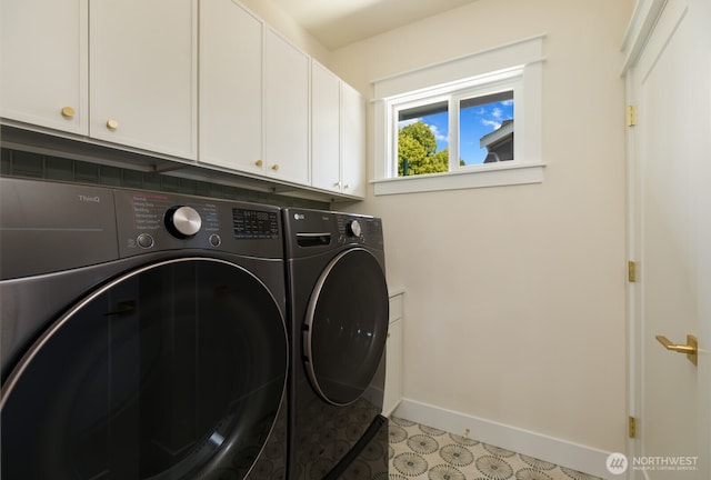 3304 37th Ave S, Seattle, WA 98144 - laundry room with washing machine and clothes dryer, cabinet space, and baseboards