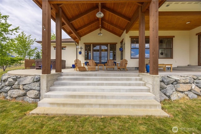 134 Borealis Ln, Manson, WA 98831 - property entrance featuring french doors and stucco siding