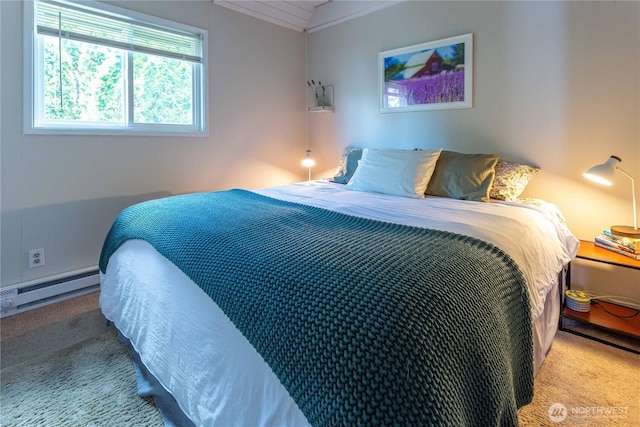 135 Furey Ave, Manson, WA 98831 - bedroom featuring carpet, a baseboard heating unit, and lofted ceiling