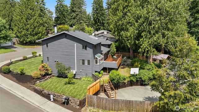 13902 106th Pl NE, Kirkland, WA 98034 - view of side of home with stairs, a wooden deck, and a shingled roof