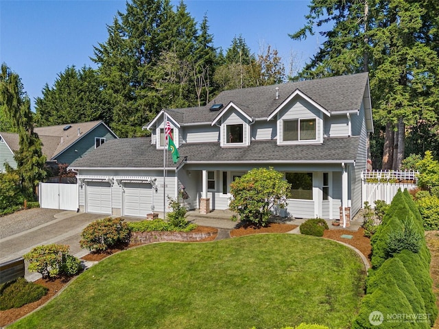 1228 Tabitha Ct NW, Olympia, WA 98502 - traditional-style house featuring an attached garage, driveway, roof with shingles, and covered porch