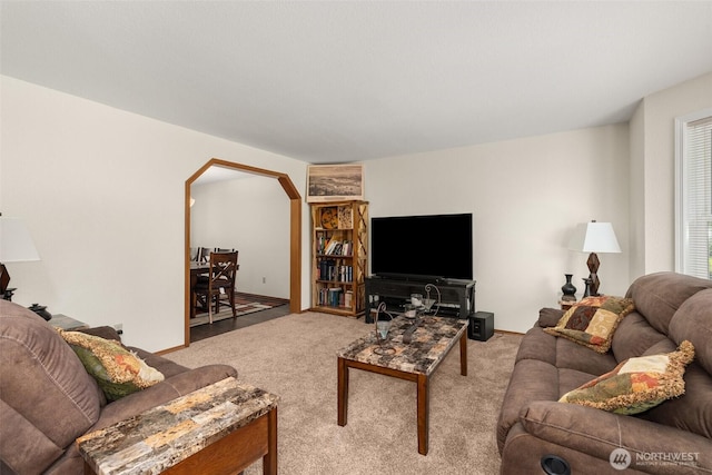 1228 Tabitha Ct NW, Olympia, WA 98502 - living area with arched walkways, carpet, and baseboards