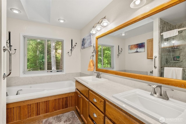 1228 Tabitha Ct NW, Olympia, WA 98502 - full bathroom featuring a stall shower, a bath, and double vanity
