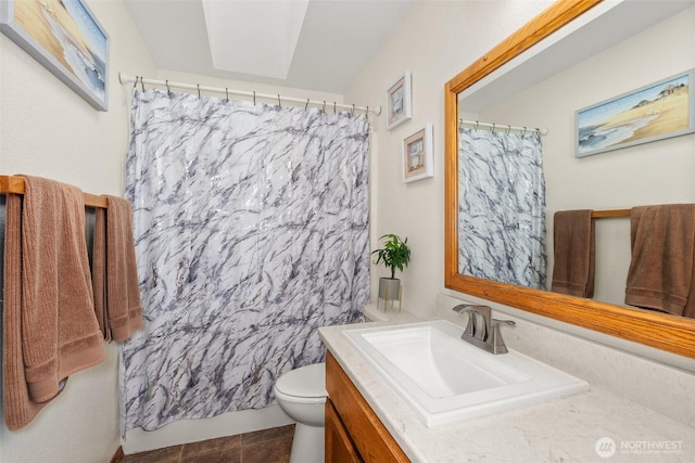 1228 Tabitha Ct NW, Olympia, WA 98502 - full bathroom featuring vanity, toilet, curtained shower, and tile patterned floors
