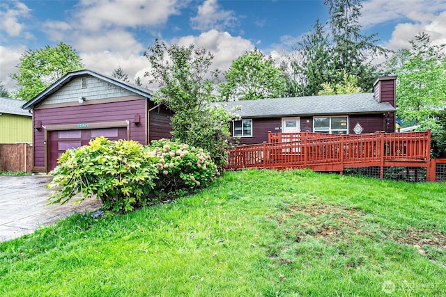 22901 114th Way SE, Kent, WA 98031 - ranch-style home with a chimney, an attached garage, concrete driveway, and a front lawn