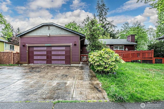 22901 114th Way SE, Kent, WA 98031 - view of front of home featuring driveway, a chimney, an attached garage, and a deck