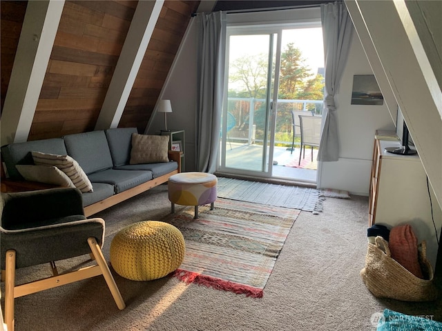 4440 Sucia Dr, Ferndale, WA 98248 - living room featuring carpet floors and lofted ceiling