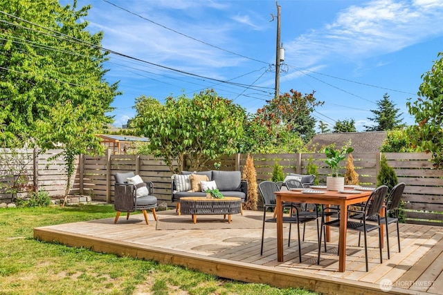 4619 SW Genesee St, Seattle, WA 98116 - wooden deck featuring a fenced backyard, outdoor dining space, and outdoor lounge area