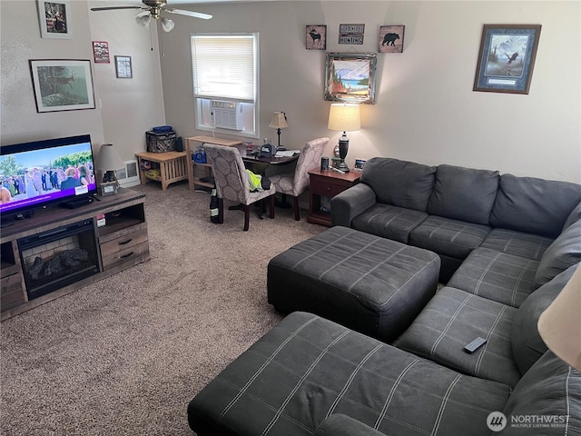 211 Cypress St, Longview, WA 98632 - carpeted living room with ceiling fan and cooling unit