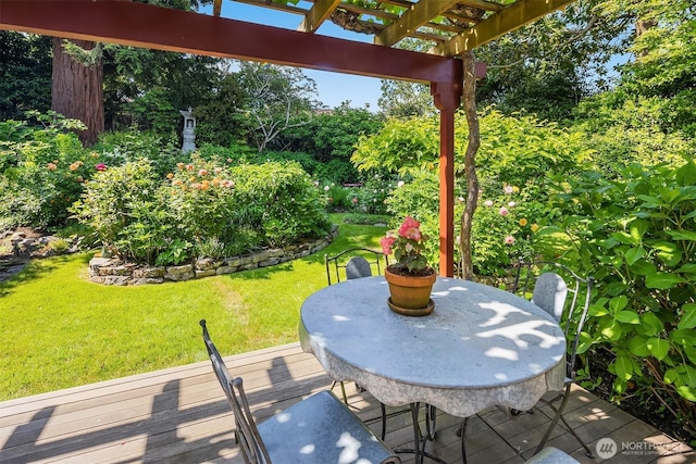 6045 Seward Park Ave S, Seattle, WA 98118 - view of patio with a pergola, a deck, and outdoor dining space