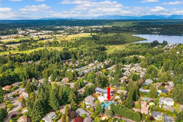 16375 NE 44th Ct, Redmond, WA 98052 - aerial perspective of suburban area featuring a water and mountain view and a forest